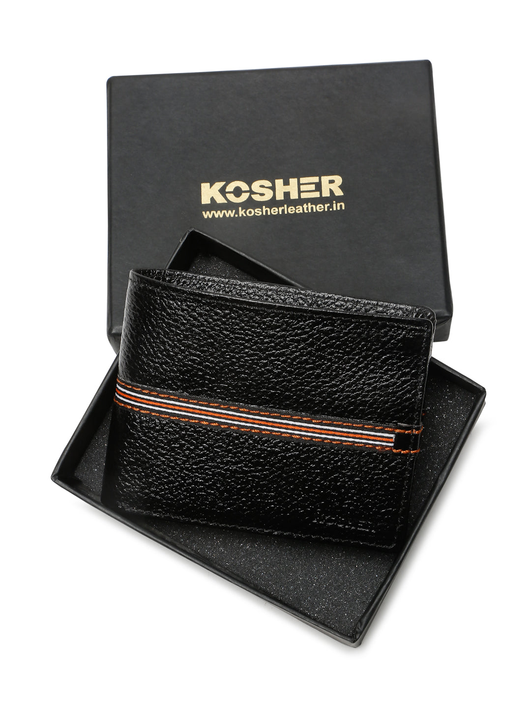 Kosher Premium Black Leather Wallet for Men – Stylish & Durable with Multi-Stripe Design