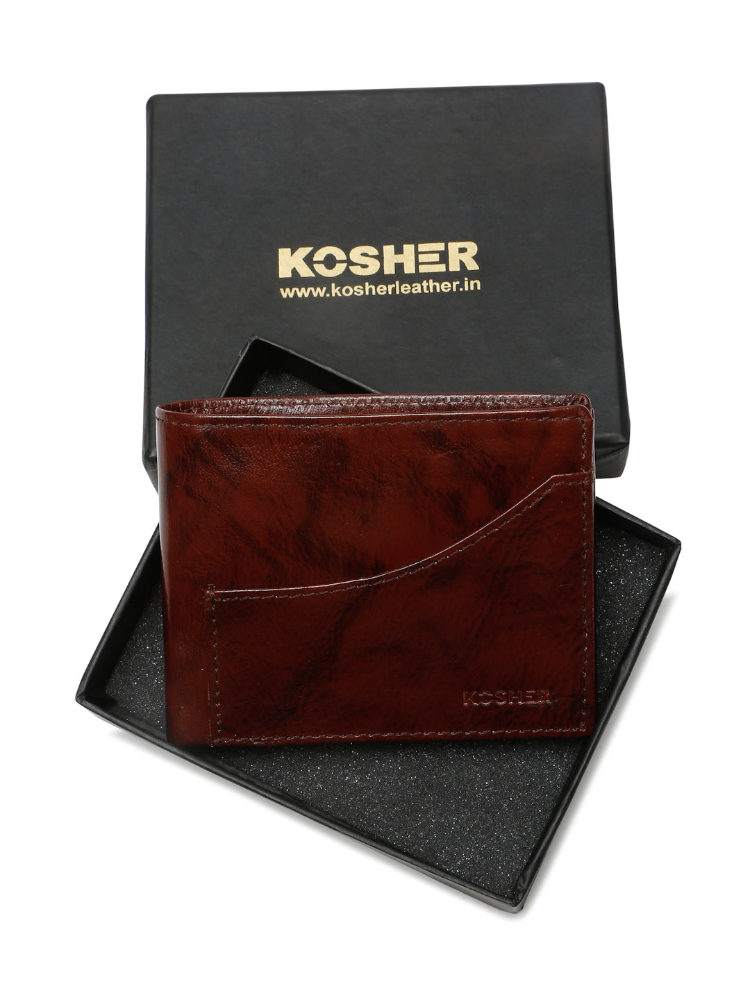 KOSHER Brown Color Premium Men's Classic Leather Wallet With Coin Pocket and Rear Card Slots