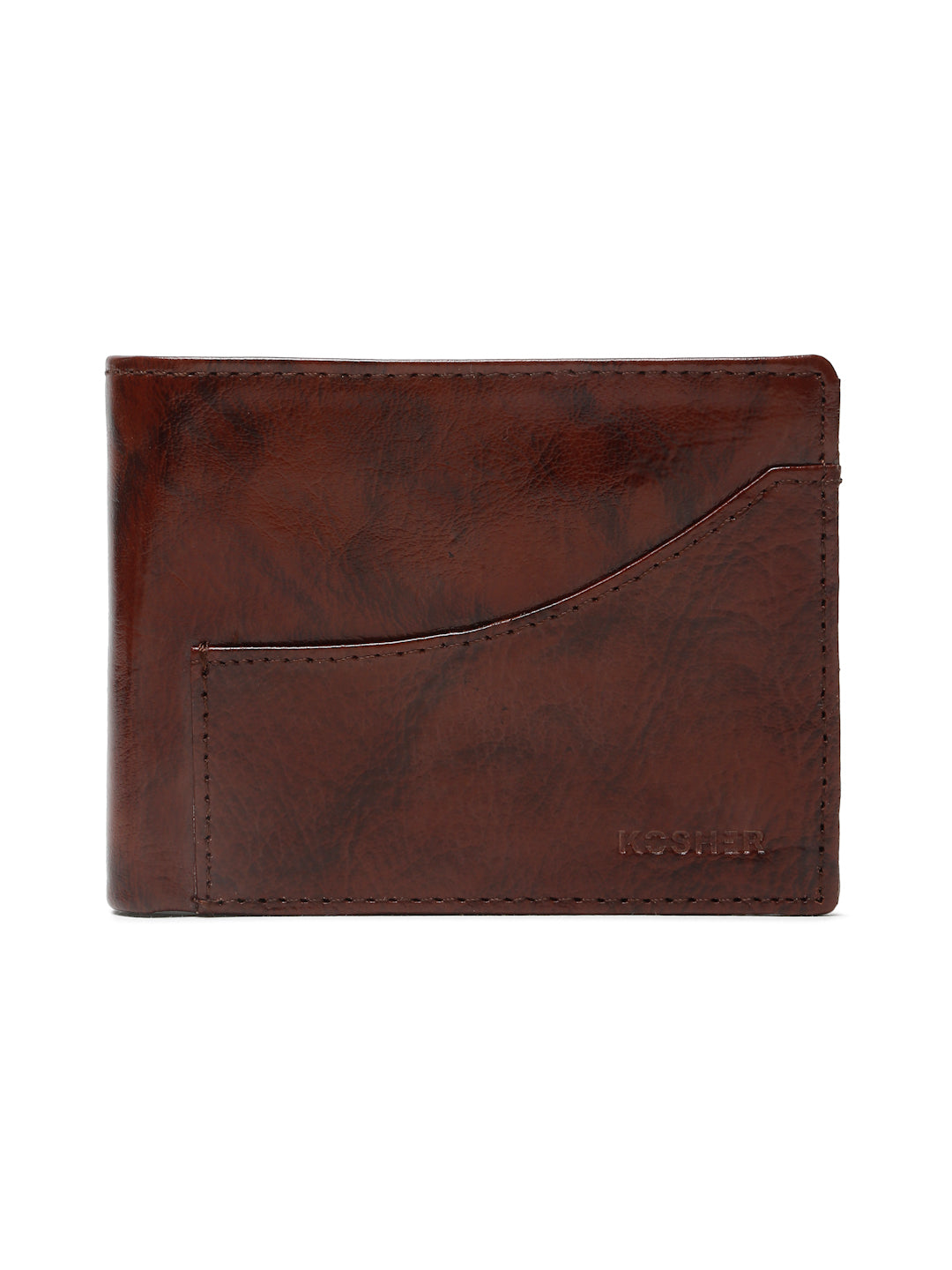 KOSHER Brown Color Premium Men's Classic Leather Wallet With Coin Pocket and Rear Card Slots