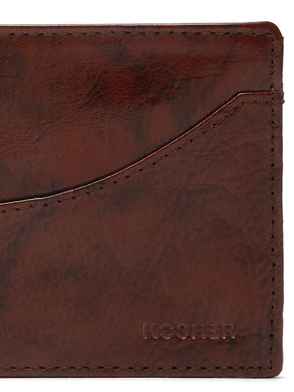 KOSHER Brown Color Premium Men's Classic Leather Wallet With Coin Pocket and Rear Card Slots