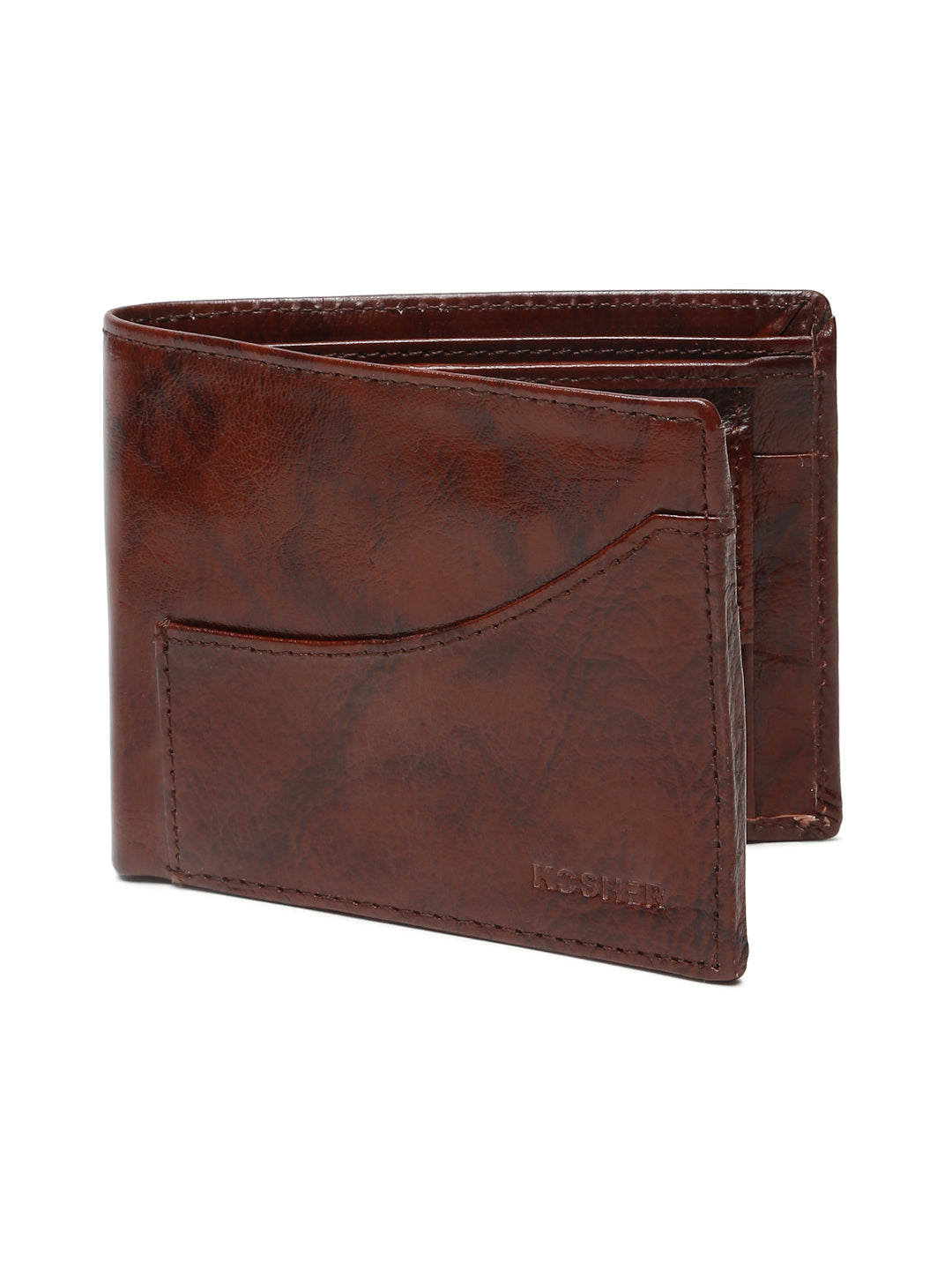 KOSHER Brown Color Premium Men's Classic Leather Wallet With Coin Pocket and Rear Card Slots