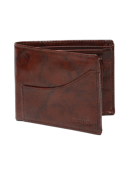 KOSHER Brown Color Premium Men's Classic Leather Wallet With Coin Pocket and Rear Card Slots