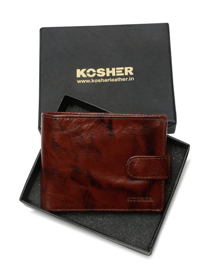 KOSHER Brown Color Men’s Classic Genuine Leather Wallet With Snap Button Closure – Premium Handcrafted Bifold