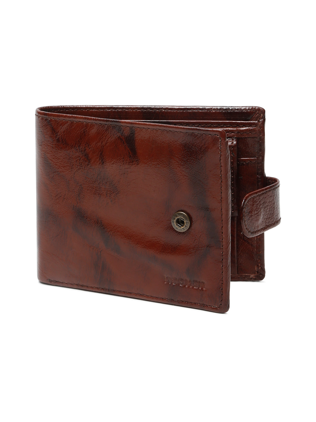 KOSHER Brown Color Men’s Classic Genuine Leather Wallet With Snap Button Closure – Premium Handcrafted Bifold