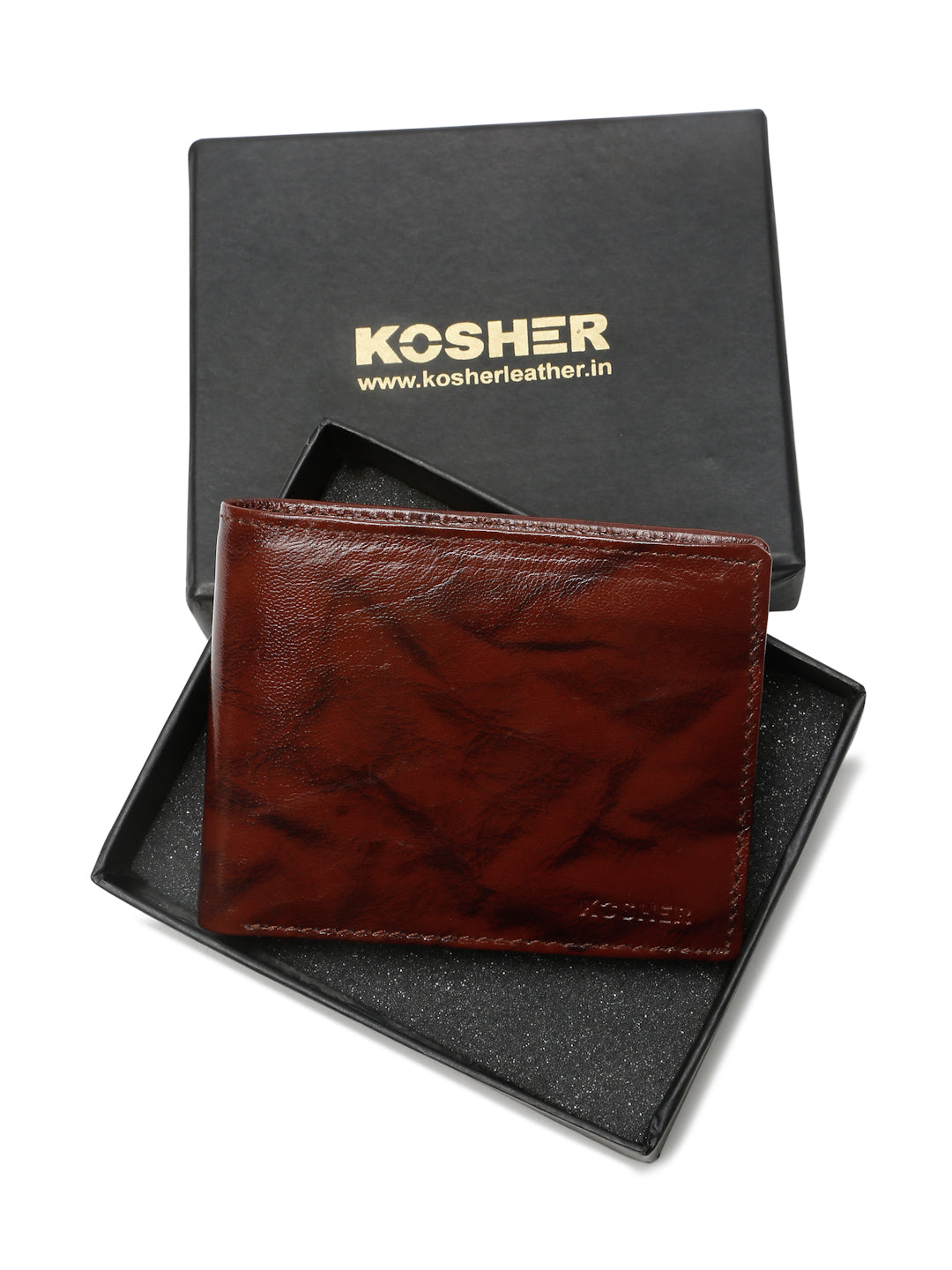 KOSHER Brown Color Men's Classic Bi-Fold Leather Wallet With Flap ID Card Window And Multiple Card Slots
