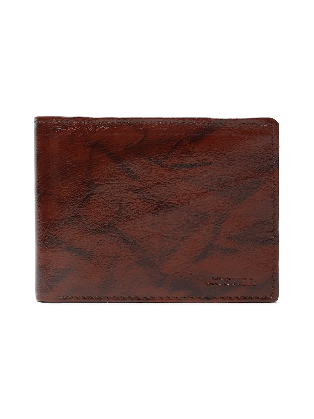 KOSHER Brown Color Men's Classic Bi-Fold Leather Wallet With Flap ID Card Window And Multiple Card Slots