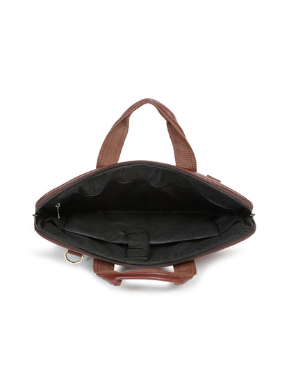 Kosher Premium Brown Faux Leather Slim Laptop Messenger Bag for Men / Women
