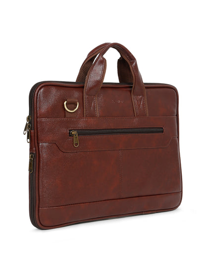 Kosher Premium Brown Faux Leather Slim Laptop Messenger Bag for Men / Women
