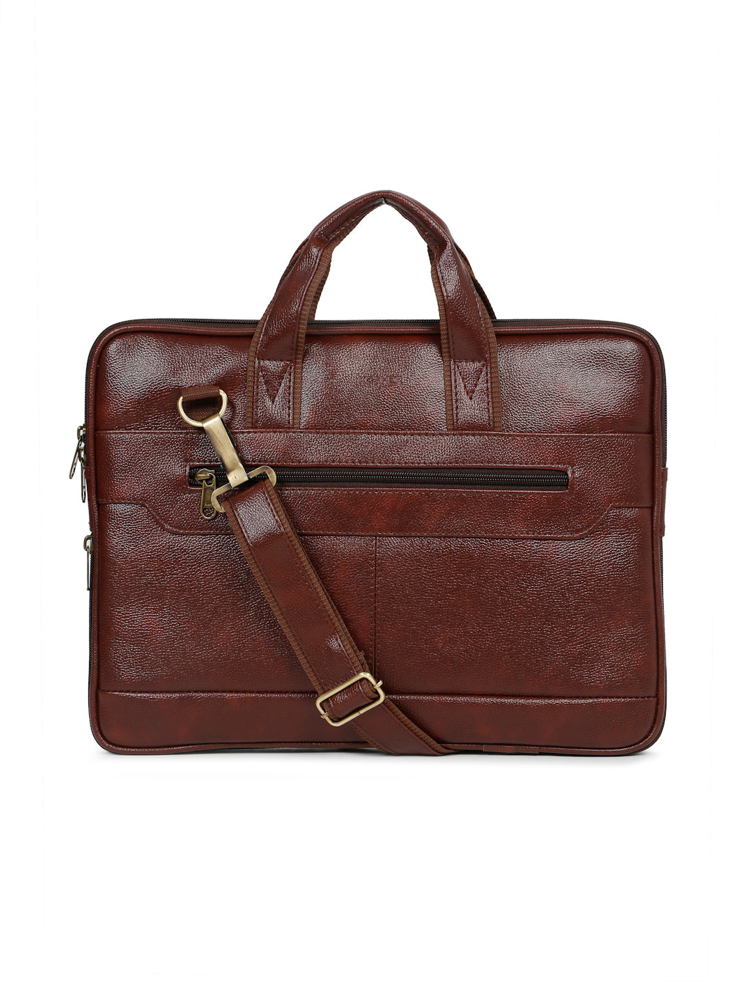 Kosher Premium Brown Faux Leather Slim Laptop Messenger Bag for Men / Women