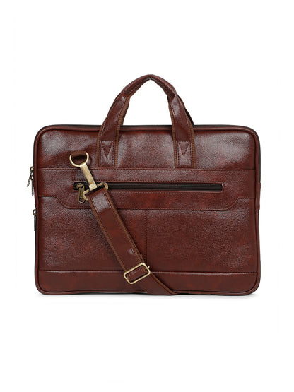 Kosher Premium Brown Faux Leather Slim Laptop Messenger Bag for Men / Women