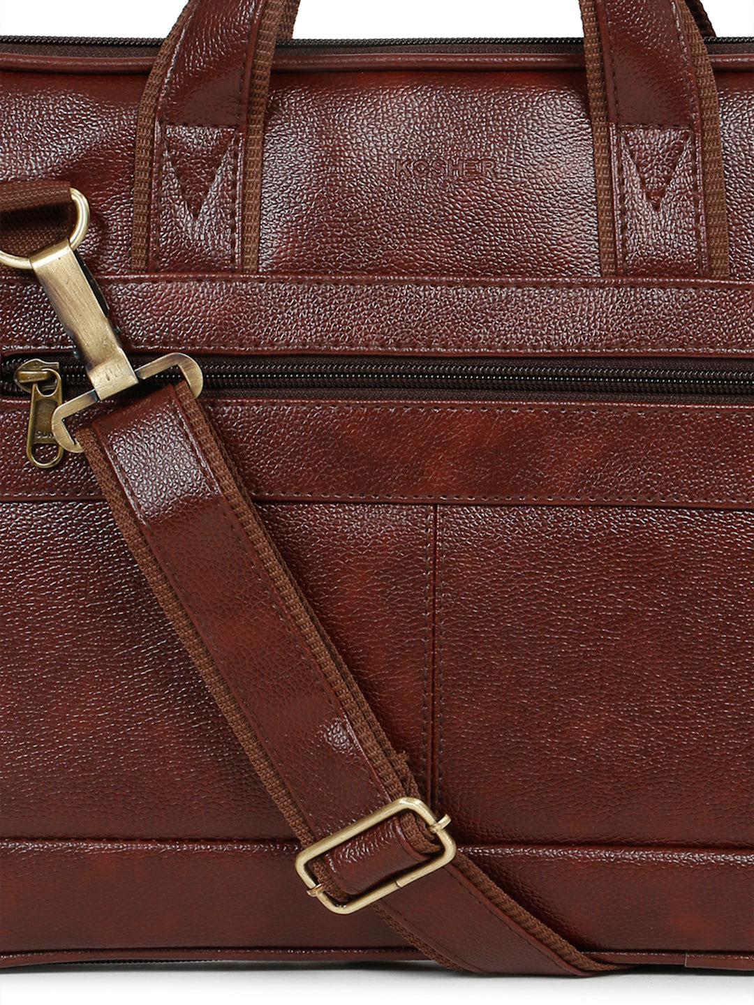Kosher Premium Brown Faux Leather Slim Laptop Messenger Bag for Men / Women