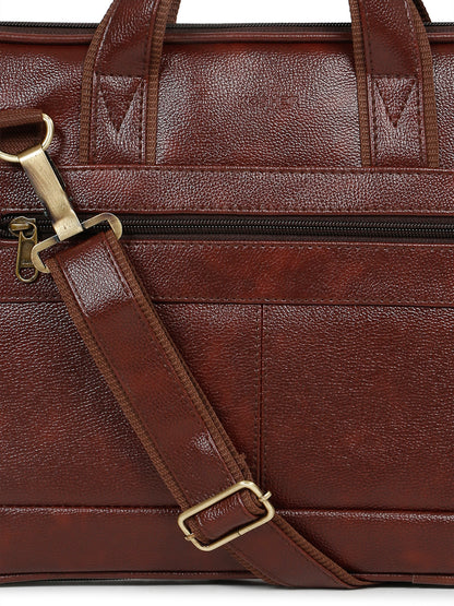 Kosher Premium Brown Faux Leather Slim Laptop Messenger Bag for Men / Women