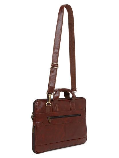 Kosher Premium Brown Faux Leather Slim Laptop Messenger Bag for Men / Women