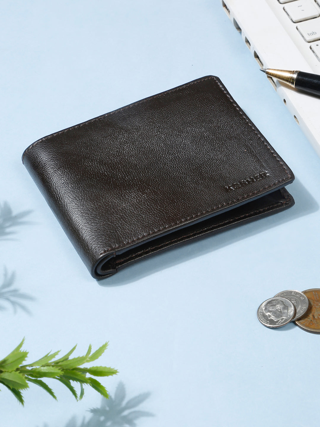 KOSHER BrownColor Men's Genuine Leather Bi-Fold Wallet Slim Design With Card Slots & ID Window