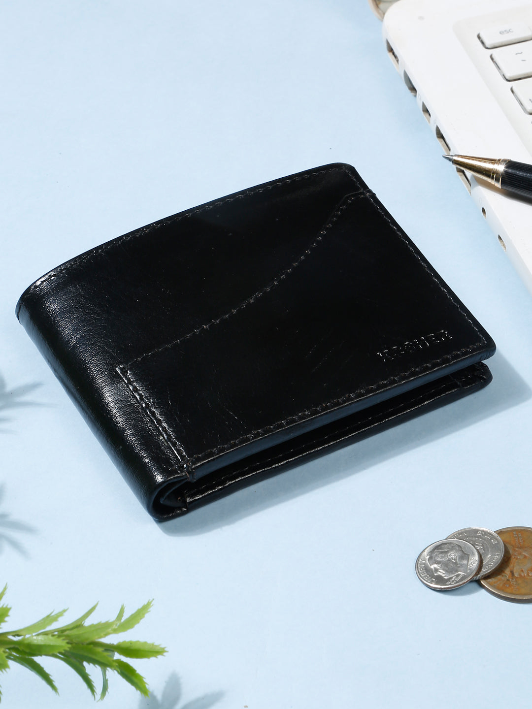 KOSHER Black Color Premium Men's Classic Leather Wallet With Coin Pocket and Rear Card Slots