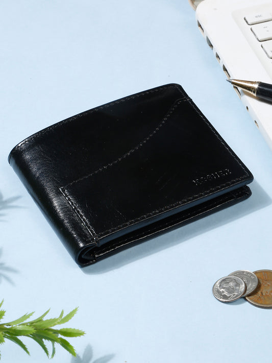 KOSHER Black Color Premium Men's Classic Leather Wallet With Coin Pocket and Rear Card Slots
