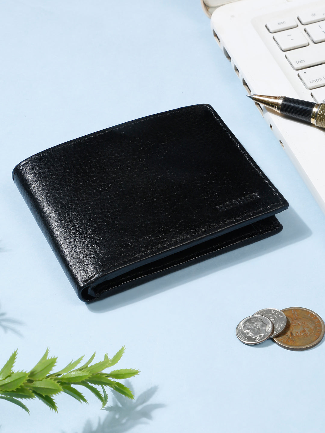 KOSHER Black Color Men,s Classic Bi-Fold Premium Leather Wallet with Coin Pocket & Rear Slip Pocket For Card Slots
