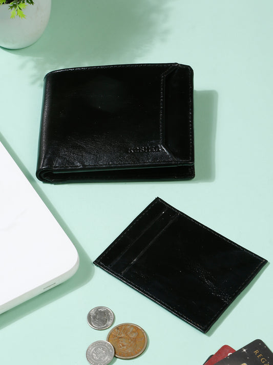 KOSHER Black Color Vintage-Style Genuine Leather Bi-Fold Men's Wallet With Removable Metro Card Holder Sleeve