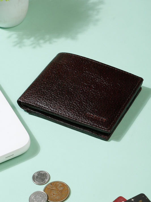 KOSHER D.Brown Color Men,s Classic Bi-Fold Premium Leather Wallet with Coin Pocket & Rear Slip Pocket For Card Slots