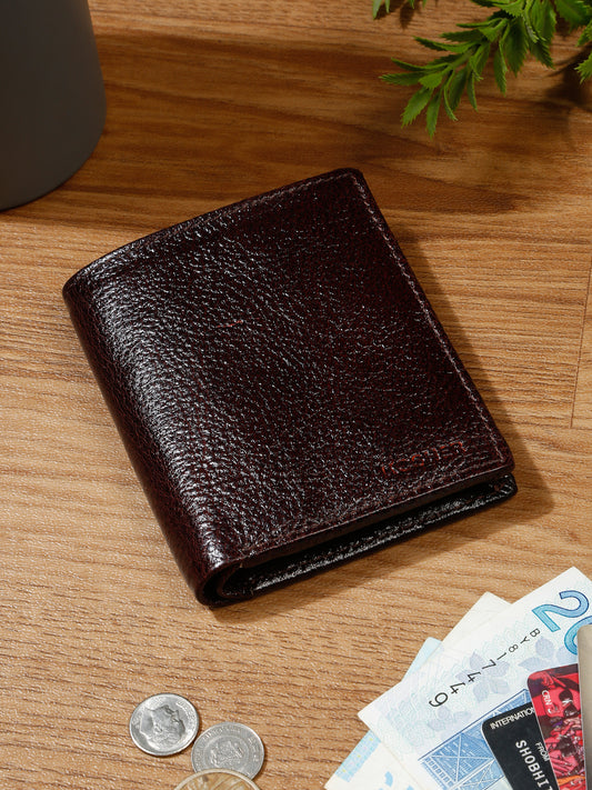 KOSHER D.Brown Color Men's Genuine Leather Bi-Fold Wallet Book Shape With Coin Pocket