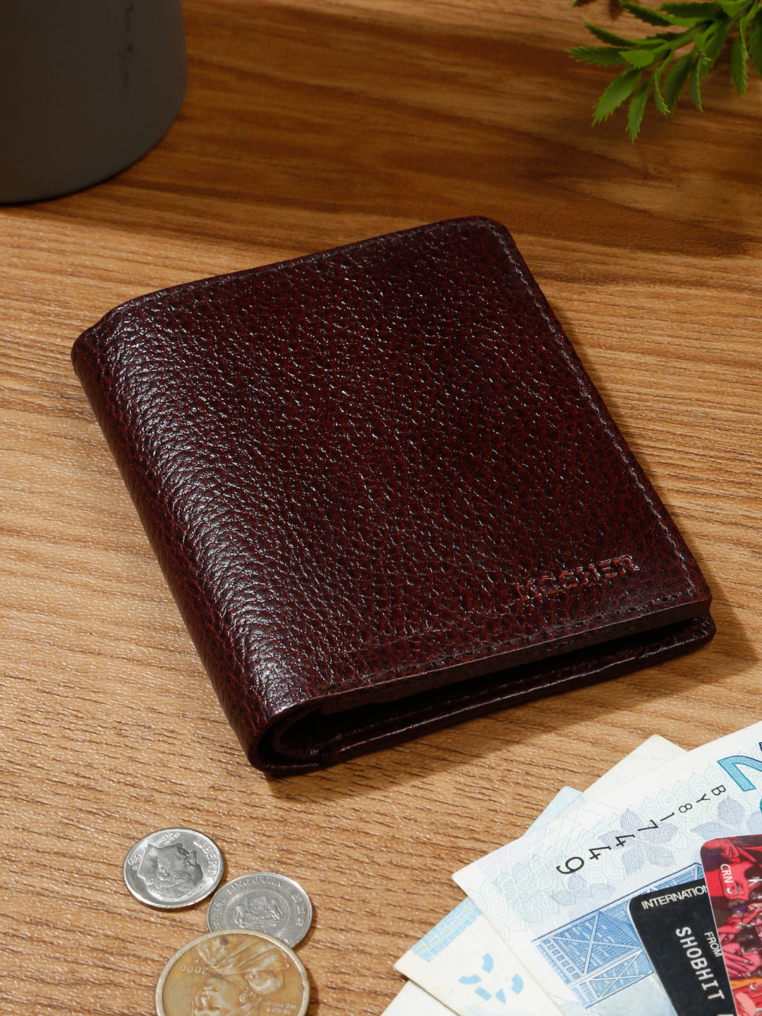 KOSHER Brown Color Men's Genuine Leather Bi-Fold Wallet Book Shape With Coin Pocket