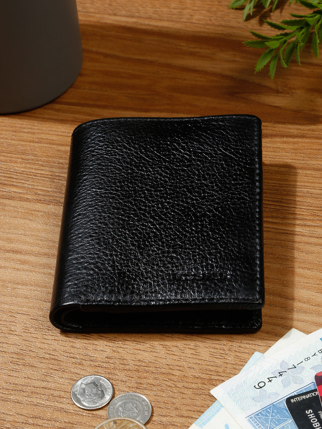 KOSHER Black Color Men's Genuine Leather Bi-Fold Wallet Book Shape With Coin Pocket