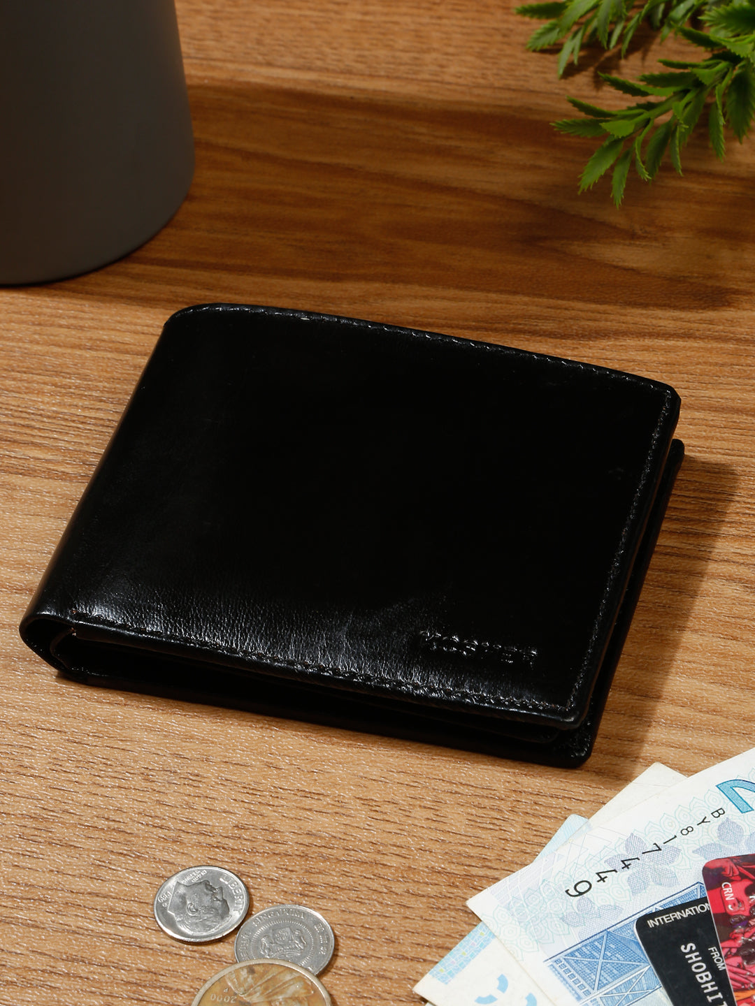 KOSHER Black Color Men's Classic Bi-Fold Leather Wallet With Flap ID Card Window And Multiple Card Slots