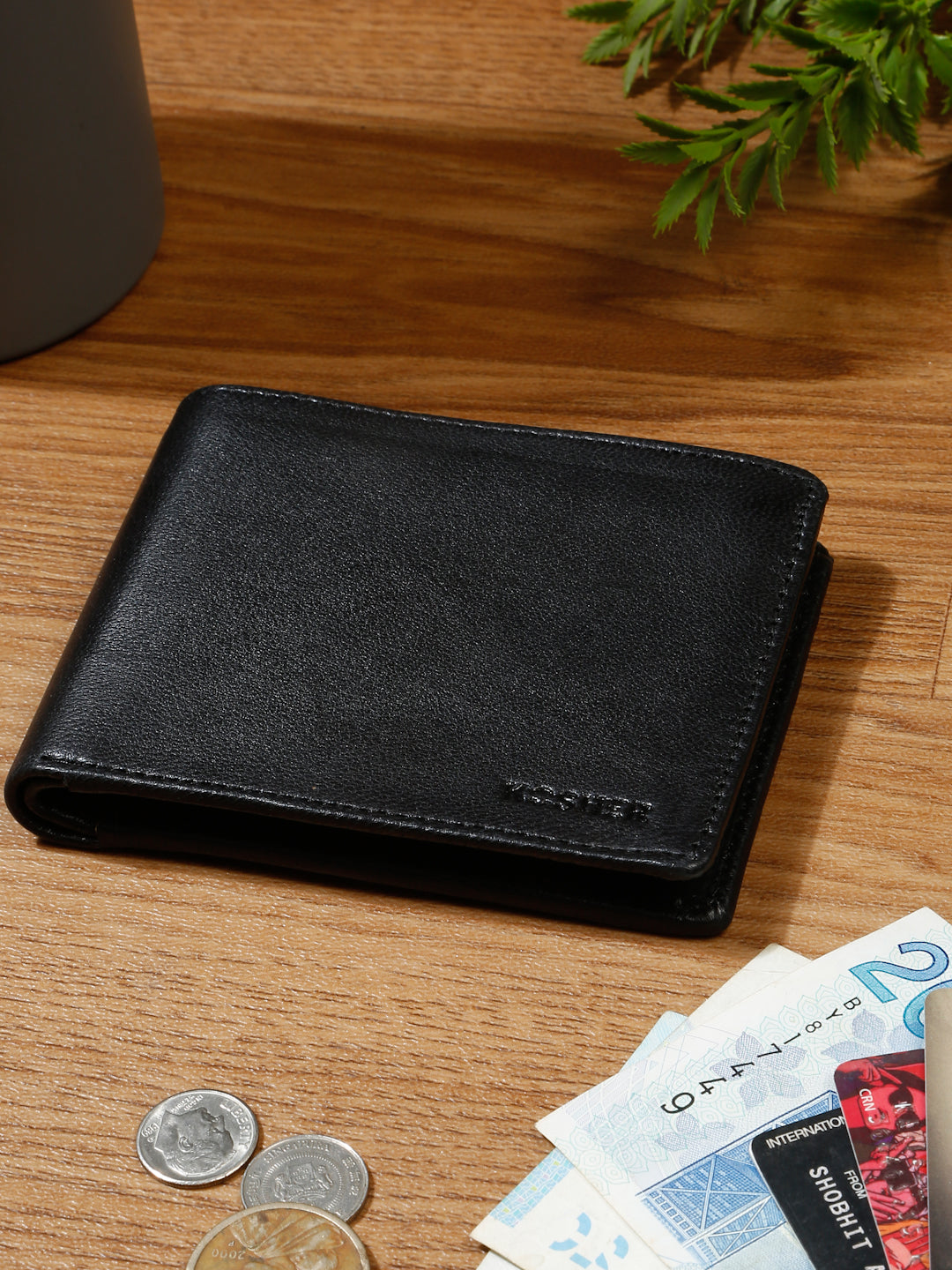 KOSHER Black Color Men's Genuine Leather Bi-Fold Wallet Slim Design With Card Slots & ID Window
