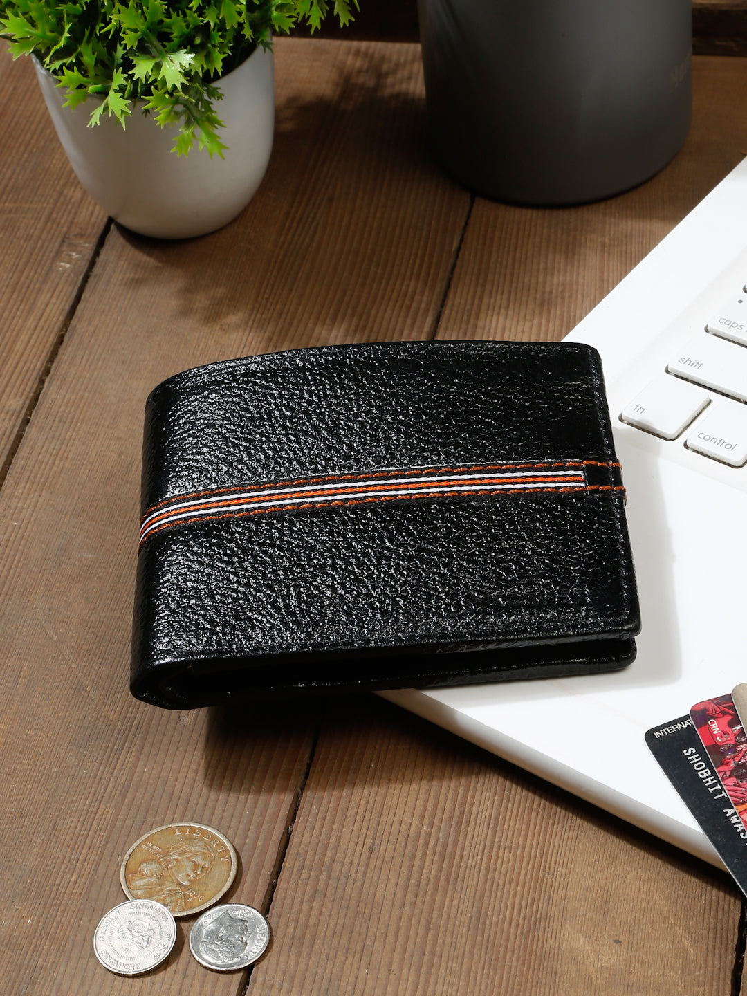 Kosher Premium Black Leather Wallet for Men – Stylish & Durable with Multi-Stripe Design