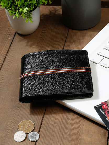 Kosher Premium Black Leather Wallet for Men – Stylish & Durable with Multi-Stripe Design