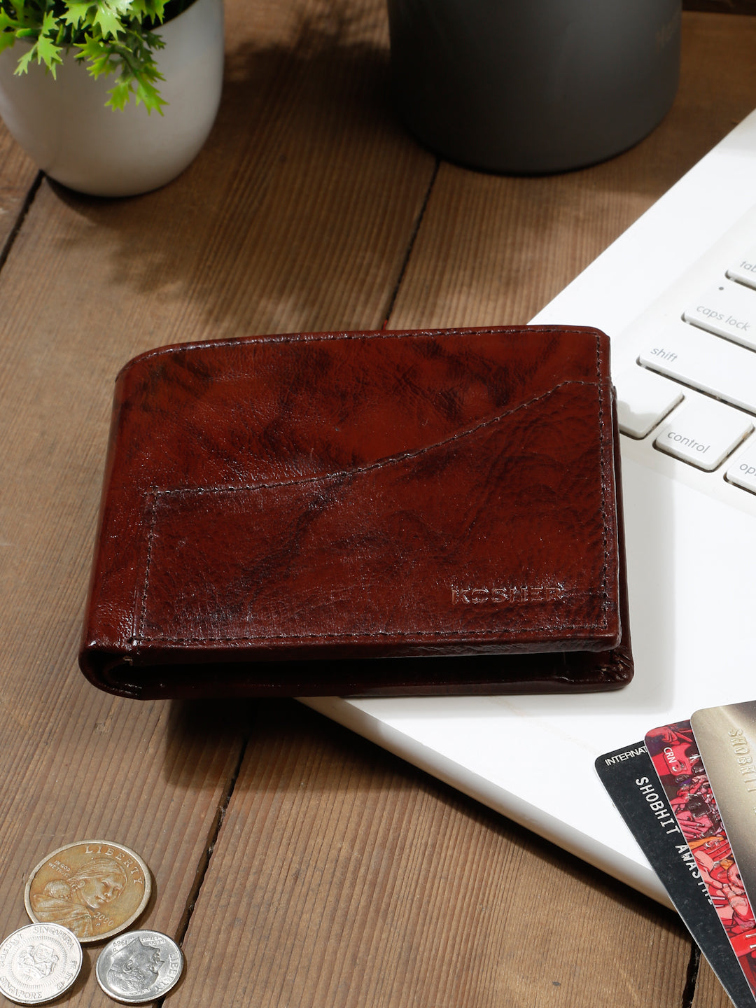 KOSHER Brown Color Premium Men's Classic Leather Wallet With Coin Pocket and Rear Card Slots
