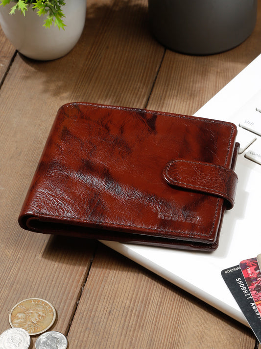 KOSHER Brown Color Men’s Classic Genuine Leather Wallet With Snap Button Closure – Premium Handcrafted Bifold
