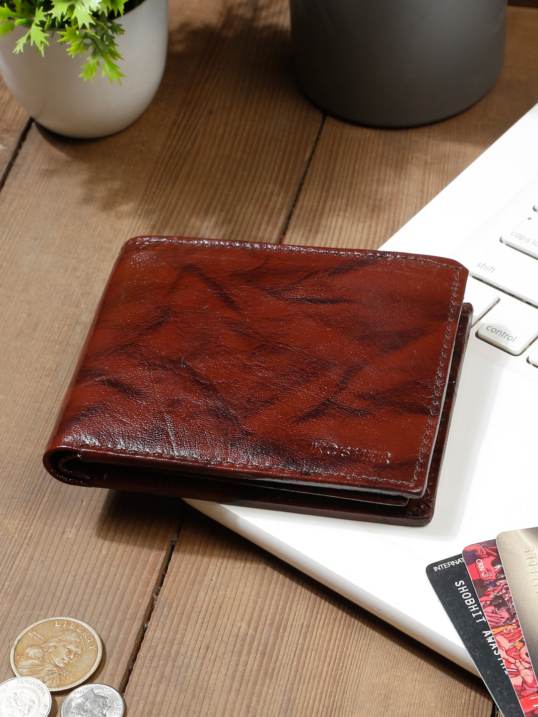 KOSHER Brown Color Men's Classic Bi-Fold Leather Wallet With Flap ID Card Window And Multiple Card Slots