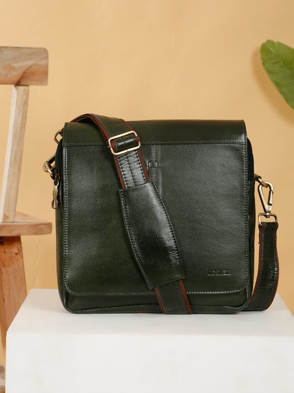 KOSHER Genuine Leather Crossbody Sling Bag – Elegant Green Office & Casual Bag for Men / Women