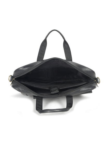 KOSHER Men's  Crocodile Textured Genuine Leather Laptop Bag with Detachable Shoulder Strap for Men / Women