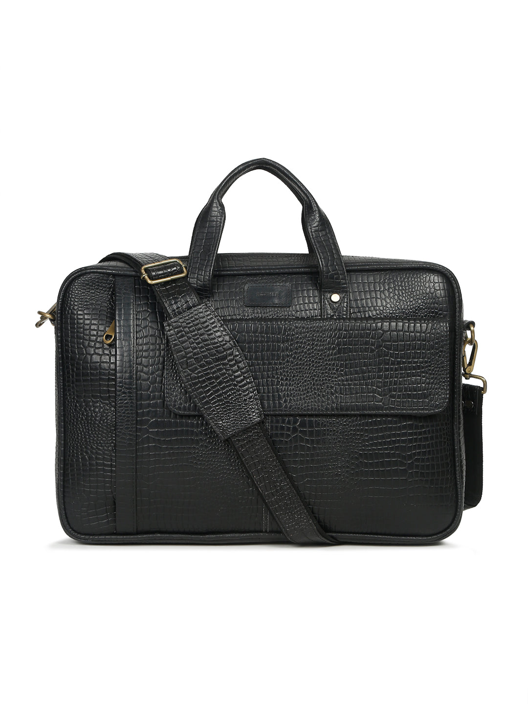 KOSHER Men's  Crocodile Textured Genuine Leather Laptop Bag with Detachable Shoulder Strap for Men / Women
