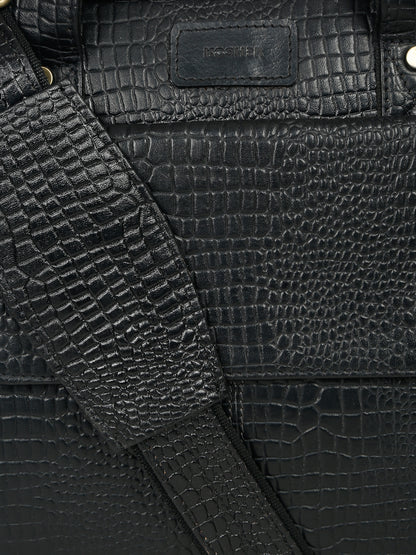 KOSHER Men's  Crocodile Textured Genuine Leather Laptop Bag with Detachable Shoulder Strap for Men / Women