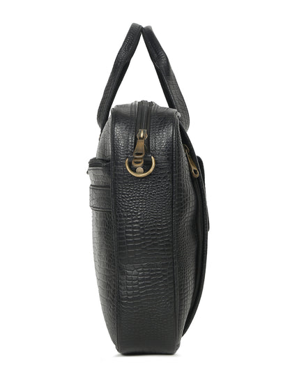 KOSHER Men's  Crocodile Textured Genuine Leather Laptop Bag with Detachable Shoulder Strap for Men / Women