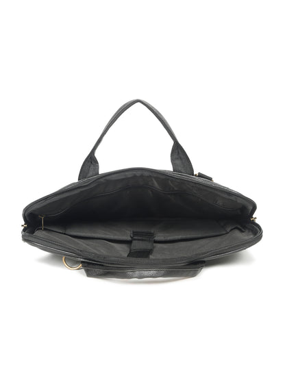 Kosher Premium Black Faux Leather Slim Laptop Messenger Bag for Men / Women