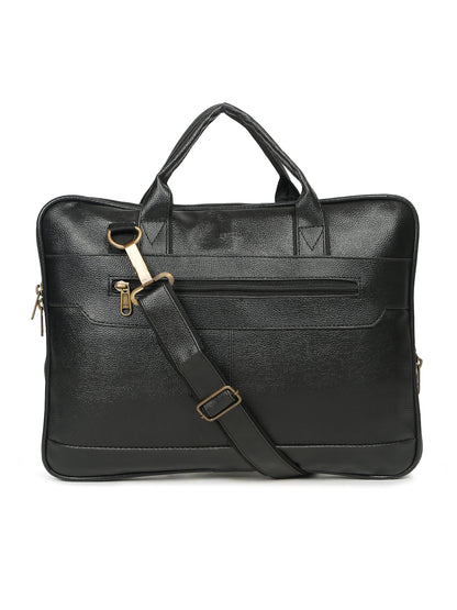 Kosher Premium Black Faux Leather Slim Laptop Messenger Bag for Men / Women