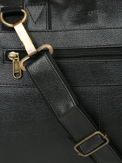 Kosher Premium Black Faux Leather Slim Laptop Messenger Bag for Men / Women