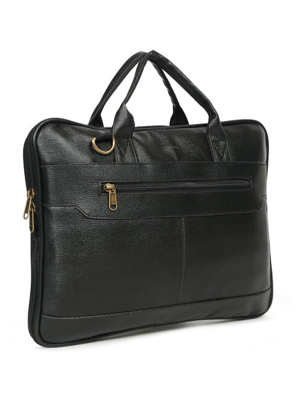 Kosher Premium Black Faux Leather Slim Laptop Messenger Bag for Men / Women