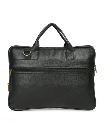 Kosher Premium Black Faux Leather Slim Laptop Messenger Bag for Men / Women