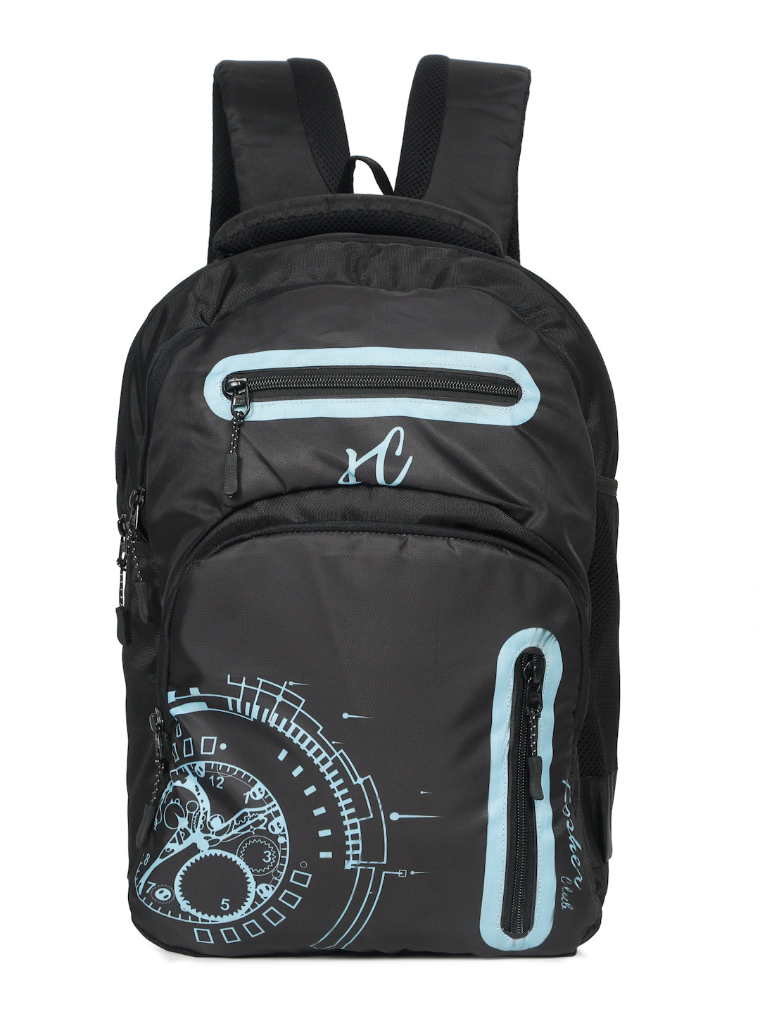 Kosher Club Casual Backpack with Watch Gear Design - Black & Blue Multi-Compartments & Padded Straps