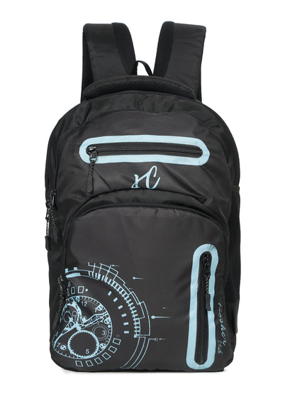 Kosher Club Casual Backpack with Watch Gear Design - Black & Blue Multi-Compartments & Padded Straps