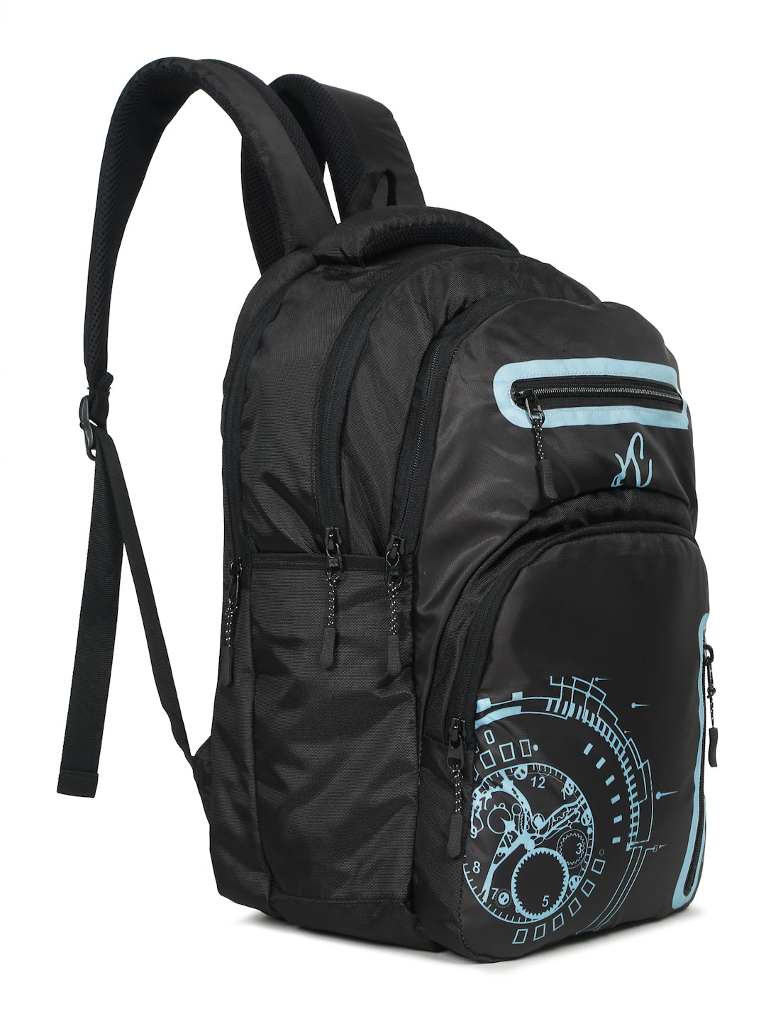 Kosher Club Casual Backpack with Watch Gear Design - Black & Blue Multi-Compartments & Padded Straps