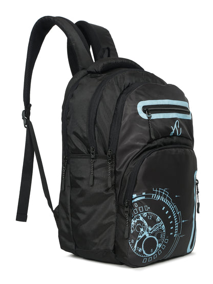 Kosher Club Casual Backpack with Watch Gear Design - Black & Blue Multi-Compartments & Padded Straps