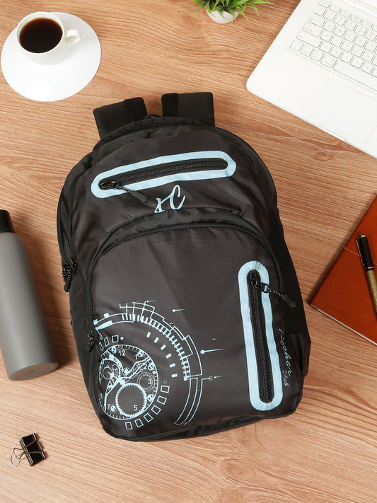 Kosher Club Casual Backpack with Watch Gear Design - Black & Blue Multi-Compartments & Padded Straps