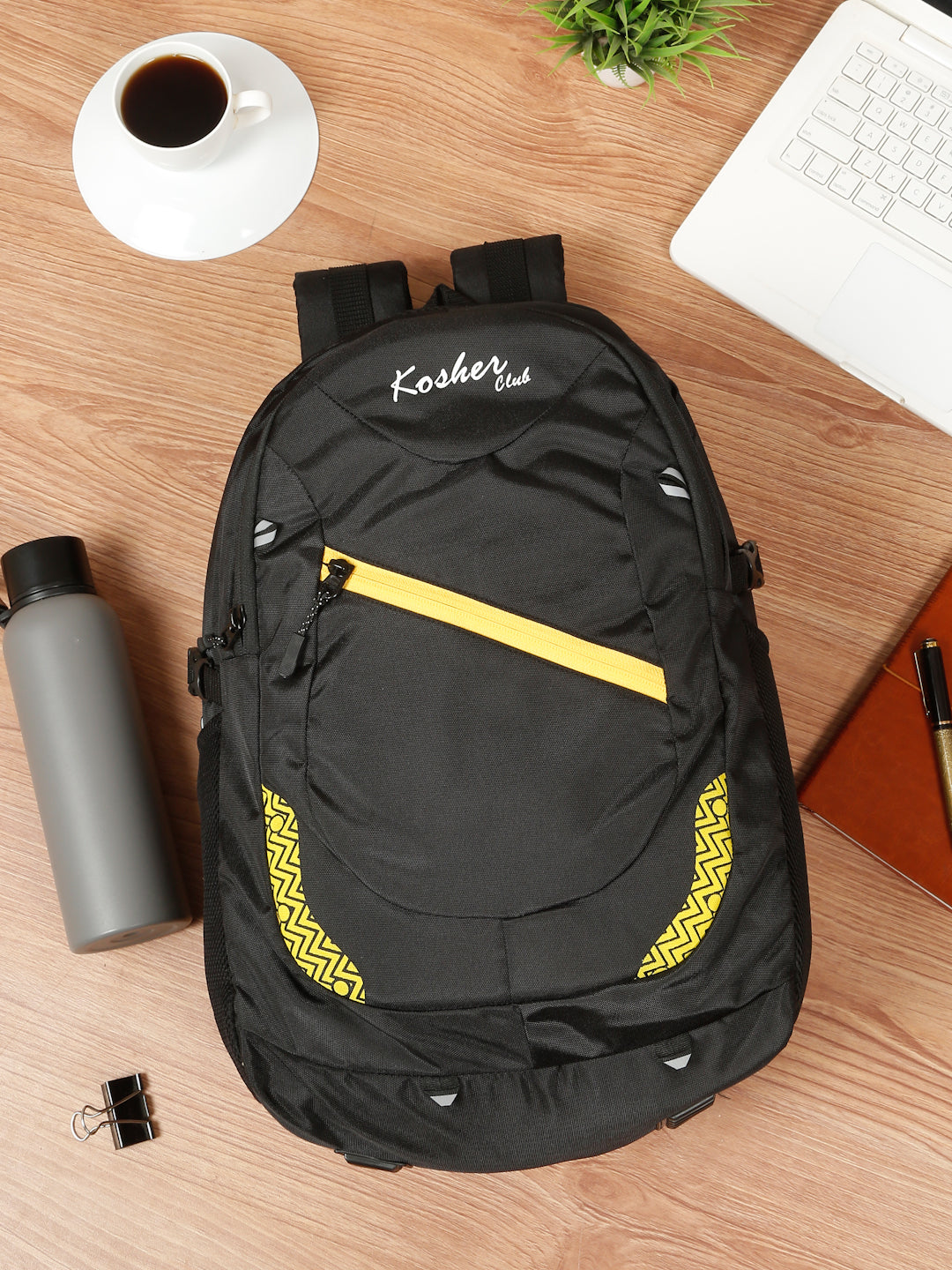 Kosher Backpack with Laptop Sleeve – Black & Yellow | Multiple Compartments