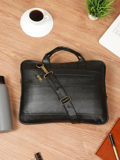 Kosher Premium Black Faux Leather Slim Laptop Messenger Bag for Men / Women